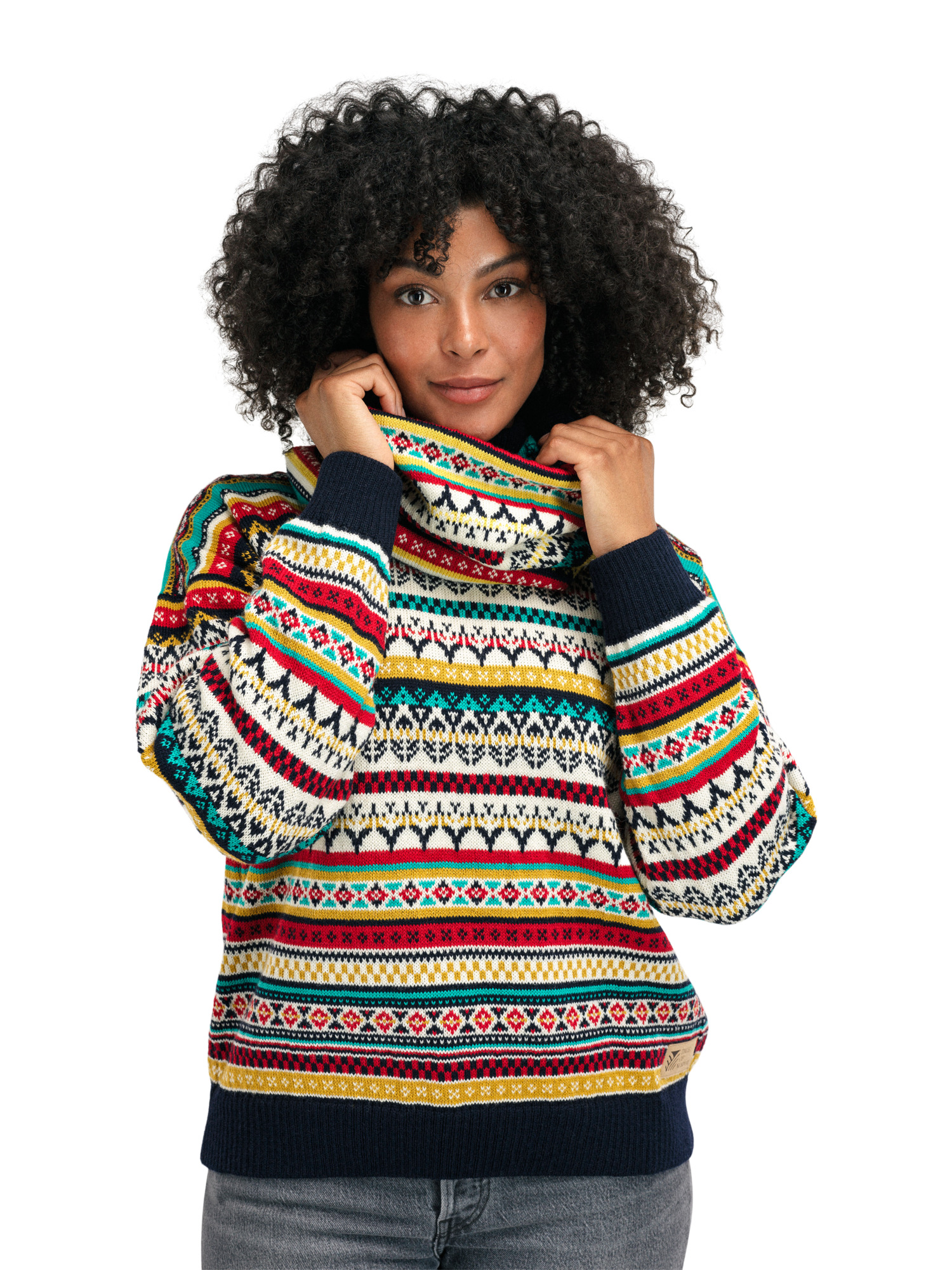 Utsira tubular scarf Marine Redrose Offwhite