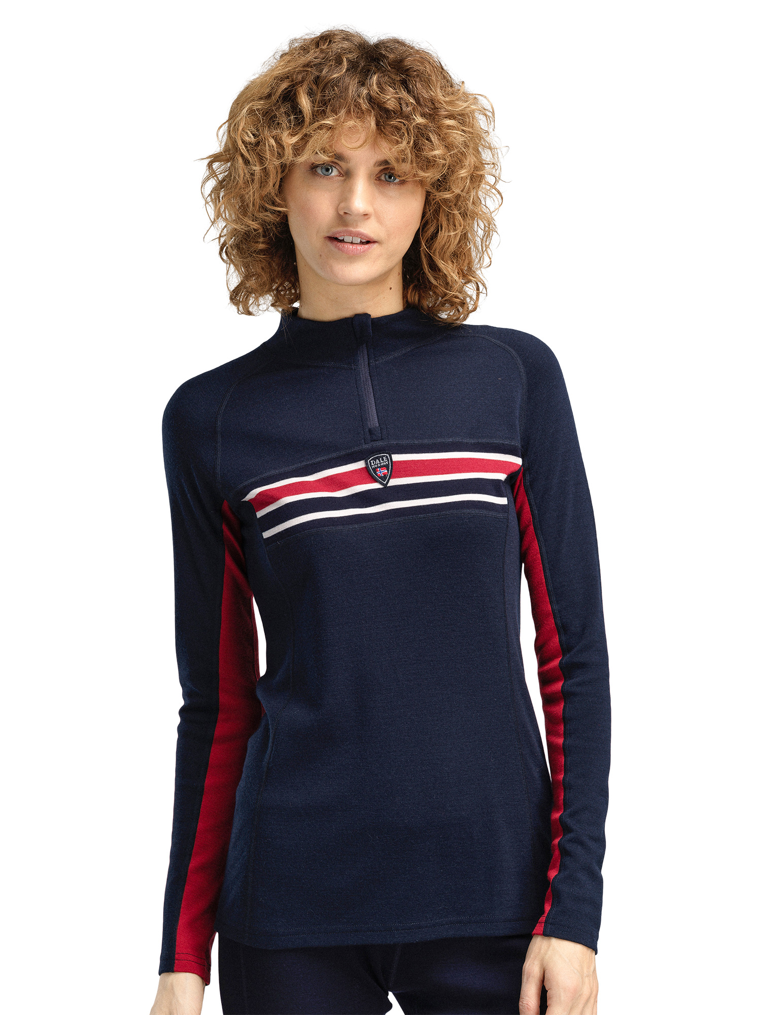 Aksla Women's Half Zip Baselayer Navy Red OffWhite