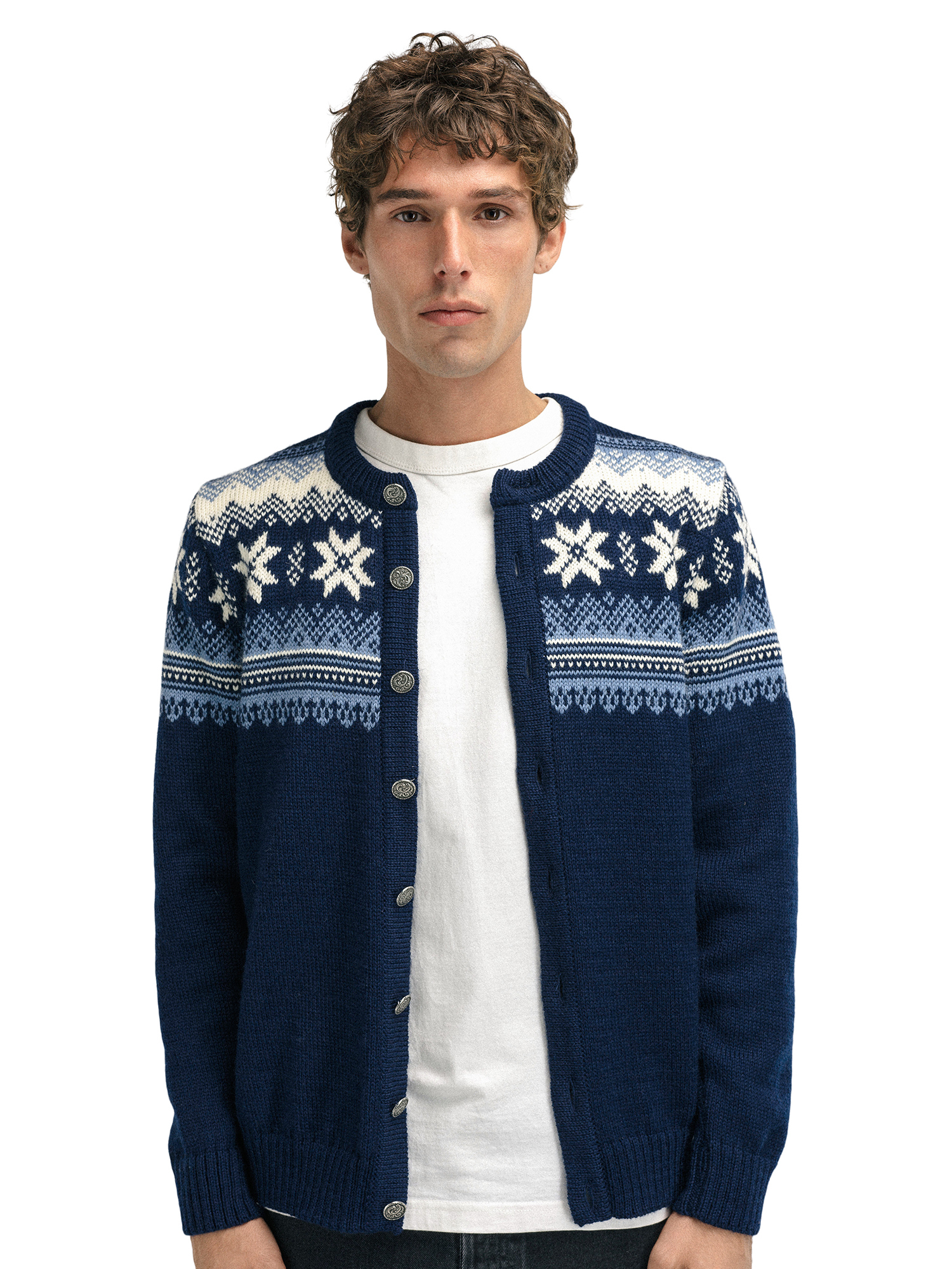 Veafjord Men's Jacket - Norwegian Wool Navy Blue Shadow Cream